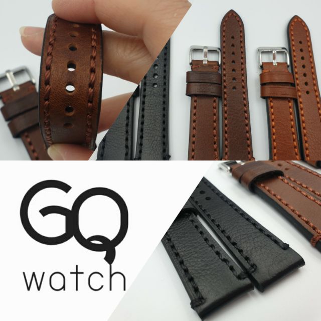 GQ watch สายนาฬิกา สายหนังแท้ หนังนิ่ม คัตติ้งเป๊ะ Wristwatch strap genuine leather: Seiko Omega Samsung Ticwatch Huawei