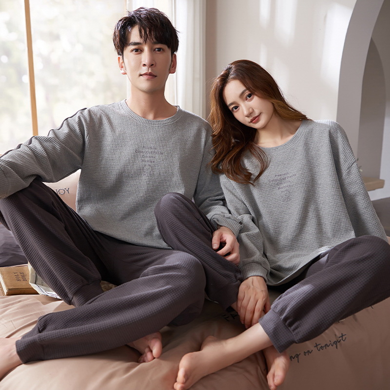 Couple Pajamas Set 100 Cotton Autumn Long Sleeves Pnats Home Suit Cartoon  Lovers Sleepwear Comfortable Two-piece Female Pajamas