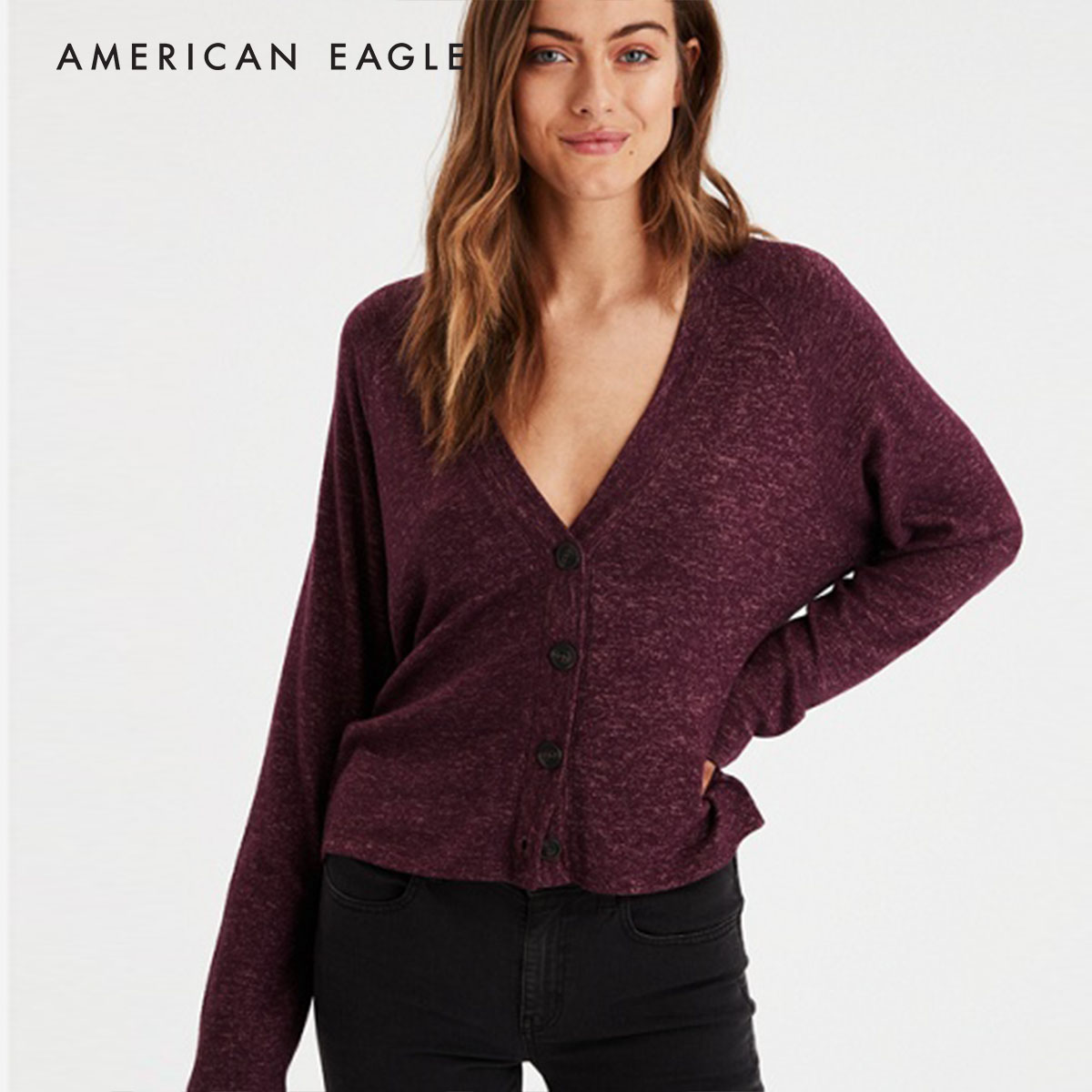 American Eagle Plush Boyfriend Cardigan เสื้อ คาร์ดิแกน ผู้หญิง บอยเฟรนด์ โอเวอร์ไซส์(034-8424-613)