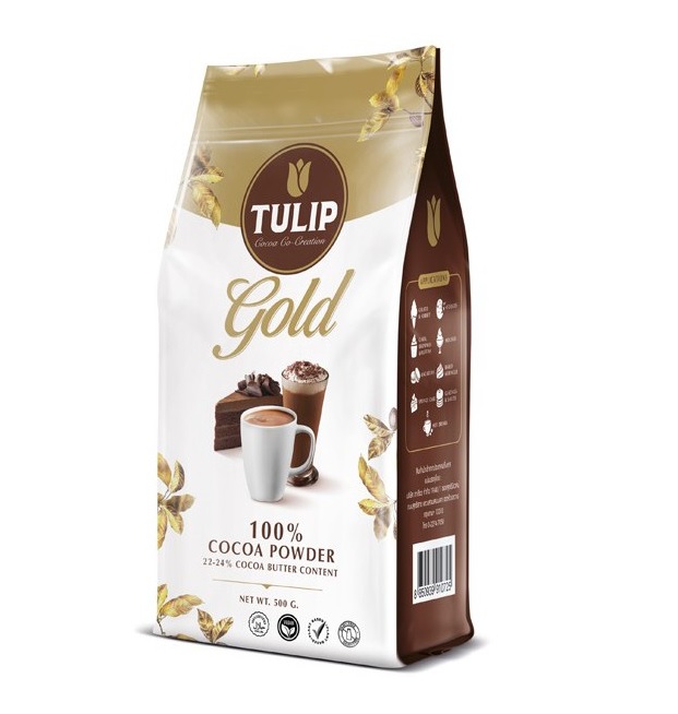 Tulip Gold 22-24% Cocoa Butter Content Bag ทิวลิป โกล์ด ผงโกโก้ 100% ขนาด 500 g.