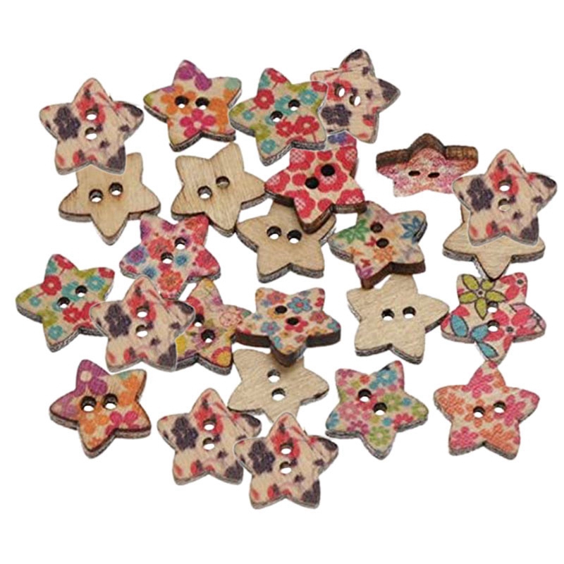 25Pcs Pentagram Star Wooden Buttons Sewing Clothes Button DIY Crafts for Kid's Button Painting DIY Handmade 25mm