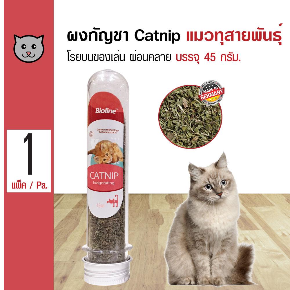Bioline Catnip 45 g. ขนมแมว ผงแคทนิป กัญชาแมว ใช้โรยบนของเล่น ผ่อนคลาย สำหรับแมวทุกวัย (45 กรัม/แพ็ค)