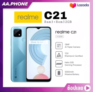 สินค้า Realme C21 (3+32) แบตเตอรี่ 5000mAh หน้าจอ 6.5 นิ้ว ประกันศูนย์ 1ปี ฟรีหูฟัง