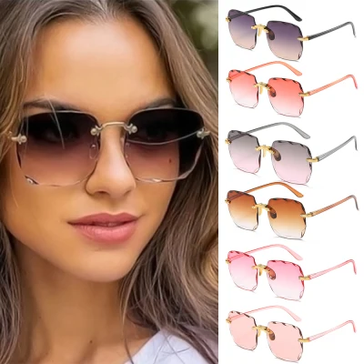 QINJUE Tinted Gradient Sun Glasses UV400 Vintage Eyewear Shades Square Rimless Sunglasses for Women Frameless