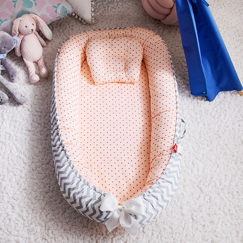 ที่นอนเด็กอ่อน ผ้าฝ้าย 100% มีขอบกั้น ง่ายต่อการใช้งานและการเดินทาง เตียงทารกแบบพกพา