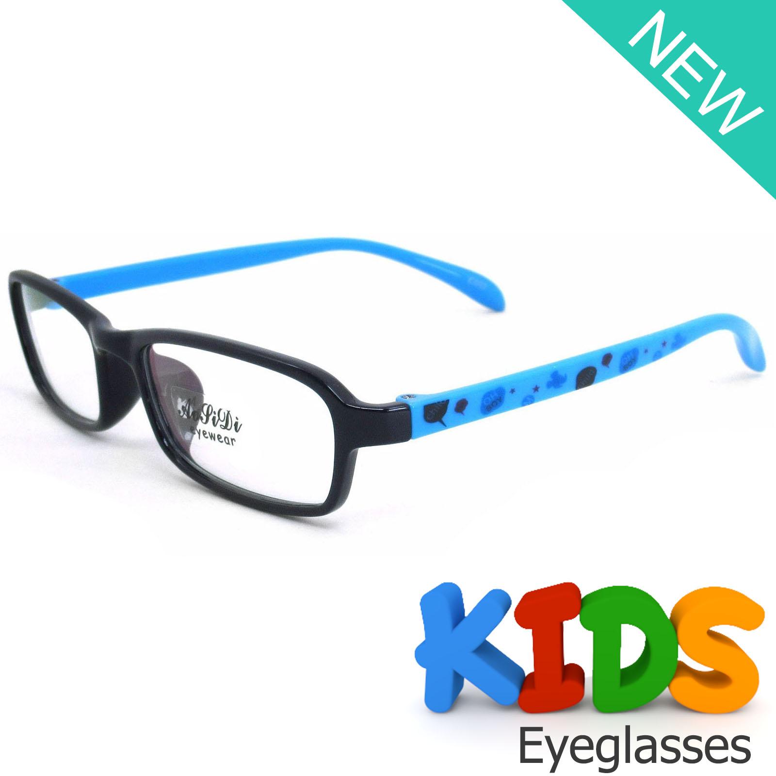 แว่นตาเกาหลีเด็ก Fashion Korea Children แว่นตาเด็ก รุ่น 1613 C-2 ดำเคลือบเงาขาฟ้า กรอบแว่นตาเด็ก Rectangle ทรงสี่เหลี่ยมผืนผ้า Eyeglass baby frame ( สำหรับตัดเลนส์ ) วัสดุ PC เบา ขาข้อต่อ Kid leg joints Plastic Grade A material Eyewear Top Glasses