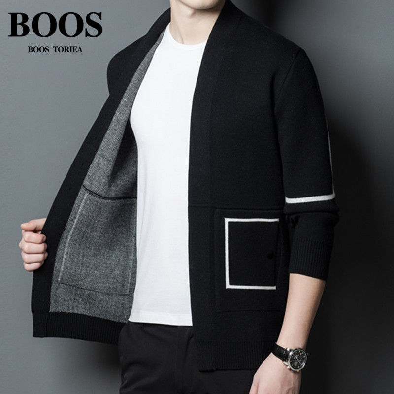 ของแท้ครับBOOSผู้ชายขนแกะเสื้อคาร์ดิแกนผู้ชายวัยกลางคนและเยาวชนสบายๆหลวมเสื้อกันหนาวเสื้อกันหนาวเสื้อกันหนาวผู้ชาย