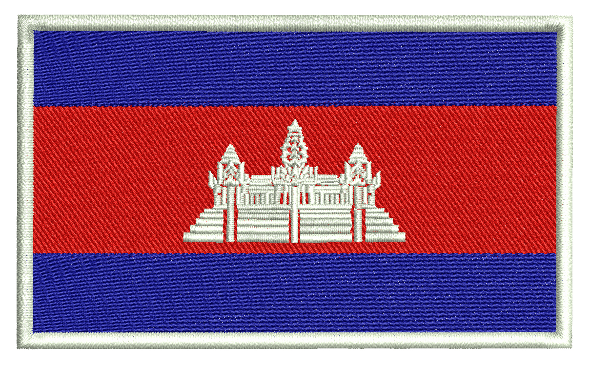 อาร์มปักลาย ตัวรีด ธงชาติกัมพูชา Cambodia Flag ใช้เย็บหรือรีดติดลงบนเสื้อผ้า กระเป๋า หมวก เสื้อแจ็กเก็ต ขนาด 5.5 x 8.5 cm.