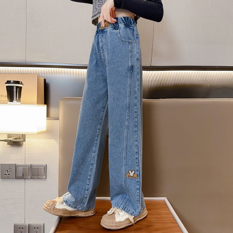 ZANRA girls summer new Korean version high waist loose all-match jeans  women's simple straight love jeans wide leg pants