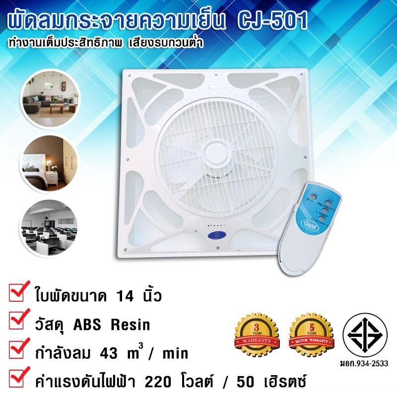 พัดลมไอเย็น พัดลมกระจายความเย็น CJ-501 ขนาด 14   ติดตั้งง่ายขนาดมาตรฐาน สินค้ามี มอก. ออกใบกำกับภาษีได้ รับประกัน 3 ปี พัดลมเย็น