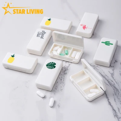 【STARLIVING】มินิออแกไนเซอร์เคส 3 กริดกล่องยาแท็บเล็ต ใบกระบองเพชรฟลามิงโก เครื่องจ่ายยา กล่องยาจ่ายชุดแพทย์