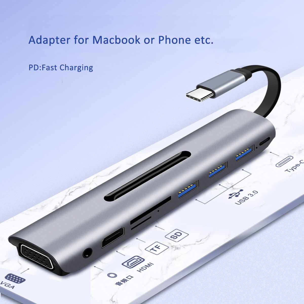 อแดปเตอร์ 9 in 1 Dual Type-C Port USB C Hub To HDMI Multiport Adapter 4K Thunderbolt 3 USB Hub 3.0 With TF/SD Slot PD for MacBook Pro 2018,2019 / Mango Gadget