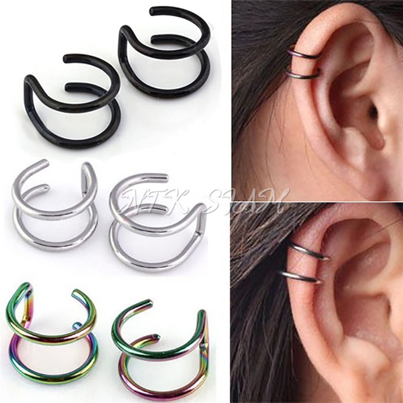 ต่างหู ไม่ต้องเจาะหู ตุ้มหู จิว| CLP.ON.2W | Punk Rock Ear Clip Cuff Wrap Earrings No piercing 2 Wire - 1 ข้าง