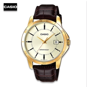 ภาพหน้าปกสินค้าVelashop  นาฬิกาผู้ชายสายหนัง Casio รุ่น MTP-V004GL-9AUDF, MTP-V004GL-9A, MTP-V004GL (สีน้ำตาลแดง-หน้าปัดทอง)) ซึ่งคุณอาจชอบสินค้านี้