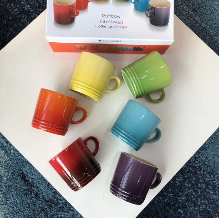 French Le Creuset Ice Cream Mug Rainbow Color Coffee Cup Red Tea Cup Set High-end Tableware Supplies Flower Tea Cup