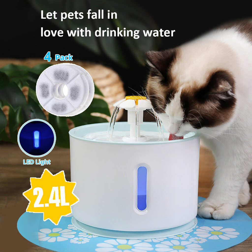 น้ำพุแมว Smart Drinking Fountain Gen 2 Blue รับประกัน 1 ปี ปลอดภัยมีระบบตัดไปเมื่อน้ำหมดทันที 2.4L Automatic Pet Cat Water Fountain with LED Electric USB Dog Cat Pet Mute Drinker Feeder Bowl Pet Drinking Fountain Dispenser