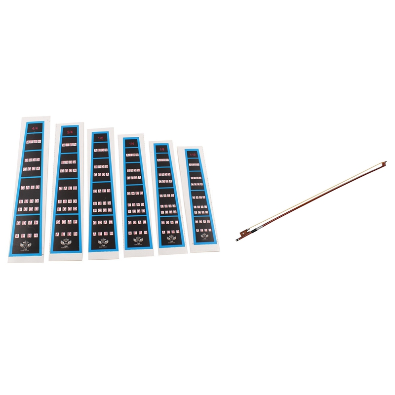 6Pcs การปฏิบัติไวโอลิน Fingerboard สติกเกอร์ Fret ตำแหน่งวางนิ้วแผนภูมิ & 1x 3/4ขนาดไวโอลิน BowArbor ไวโอลิน Bows