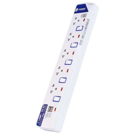 Toshino Power Strip ET-915USB ปลั๊กไฟสำหรับเครื่องใช้ไฟฟ้าในบ้าน/คอมพิวเตอร์ มาตรฐาน มอก. มี 5 ช่อง/5 สวิทซ์/2USB/ยาว 3 เมตร รับประกันศูนย์ 1 ปี