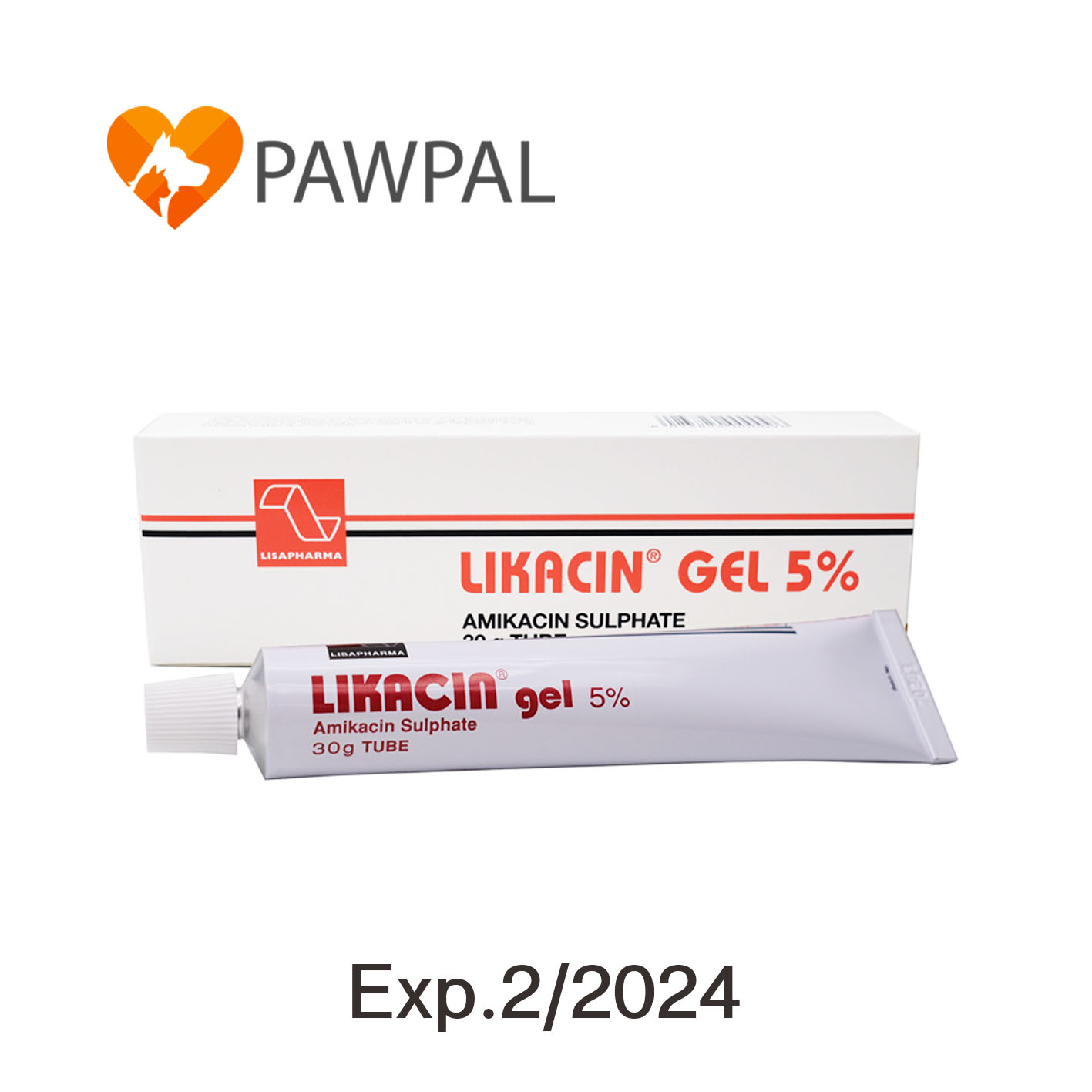 Likacinไลกาซิน gel เจล 50 g Exp.2/2024 ทา แผล แผลสด แผลติดเชื้อ แผลเบาหวาน สุนัข แมว dog cat (1 หลอด)