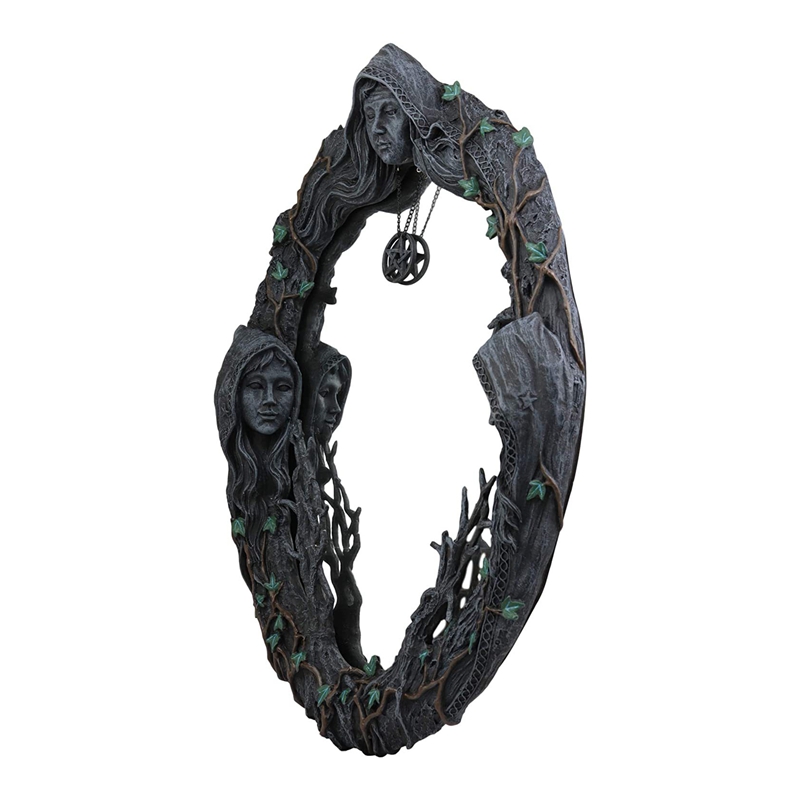 Triple Moon Goddess Wall Mirror Trinity Wall-Mounted Mirror with Five-Pointed Retro Hanging Mirror