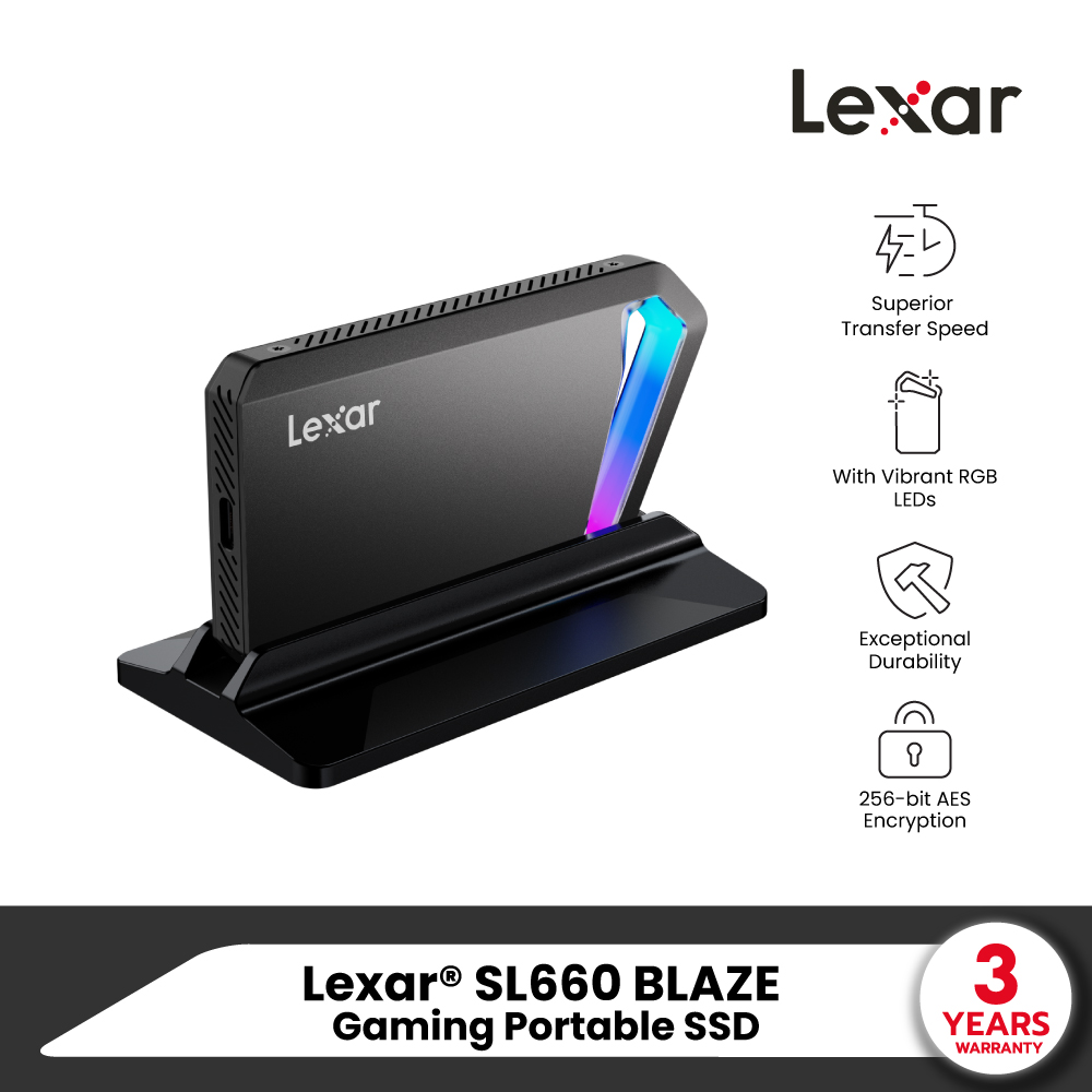 Lexar® SL660 BLAZE Gaming Portable SSD (เอสเอสดีแบบพกพา) ถ่ายโอนข้อมูลความเร็วสูง ทำจากวัสดุคุณภาพดี มาพร้อมไฟ RGB สวยงาม ราคา 5,200 บาท*ส่งฟรี
