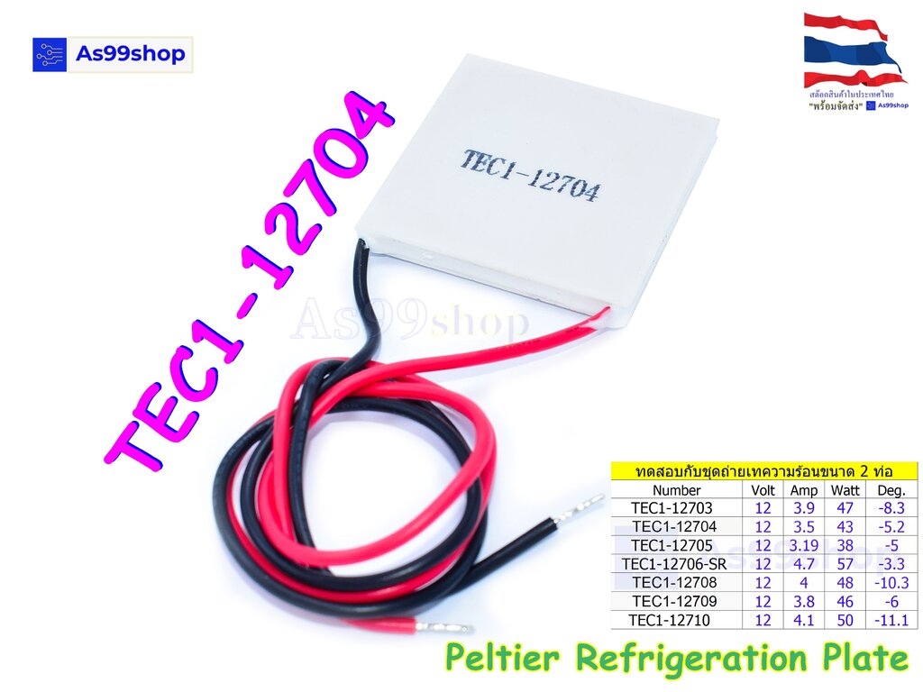 TEC1-12704 12V Peltier Refrigeration Plate(แผ่นร้อน-เย็น) แผ่นเพลเทียร์