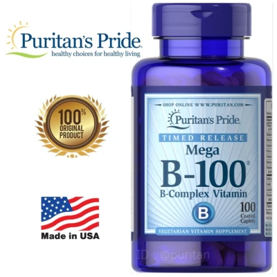 [100 Caplets] Puritan's Pride Vitamin B-100 Complex Timed Release B100 สูตรเข้มข้น ดูดซึมได้ดีต่อเนื่อง