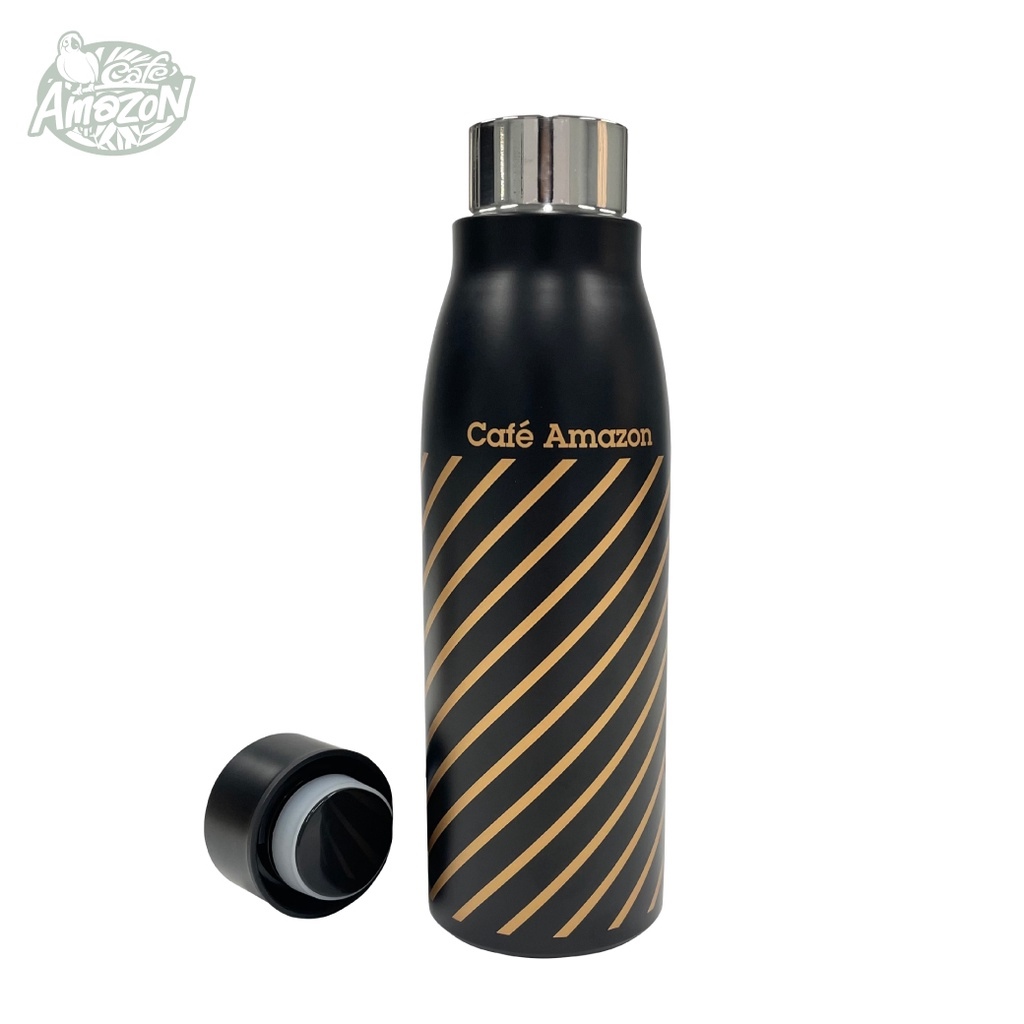 NEW. Cafe amazon Black and Gold Stainless Bottle ลาย Stripe (16 ออนซ์) Lazada.co.th