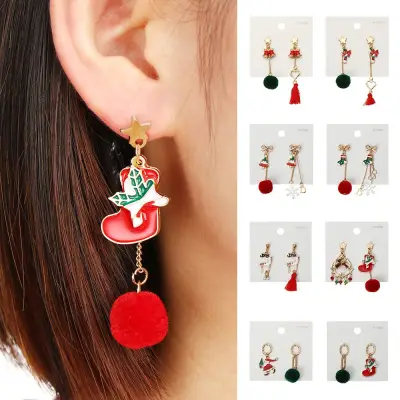 TONG Accessories Tassel Hairball Cartoon Pendant Silver Needle Series Earrings Christmas