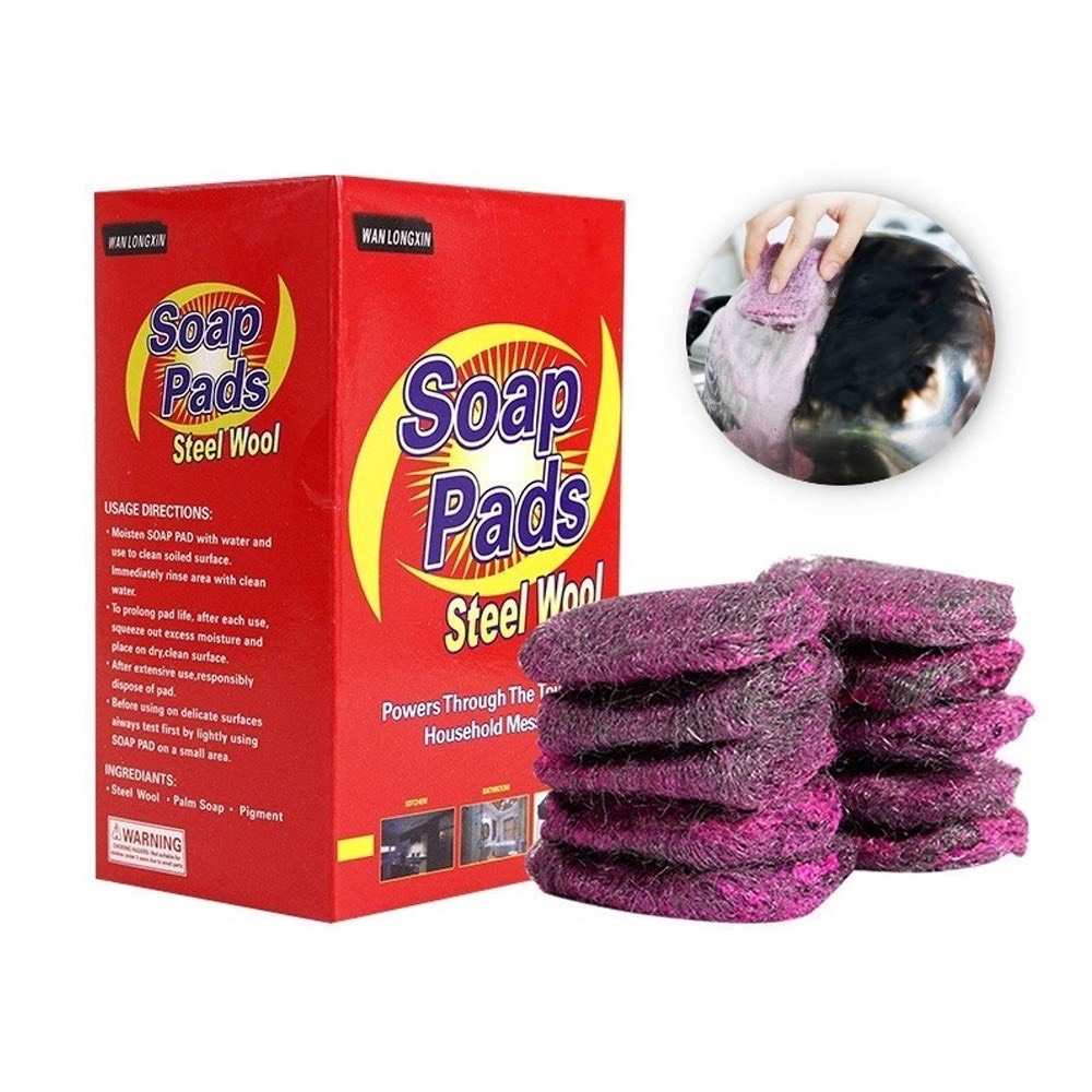 ฟองน้ำอัจฉริยะ Soap Pads Steel Wool (1 กล่อง 10ชิ้น) รุ่น Steelwool