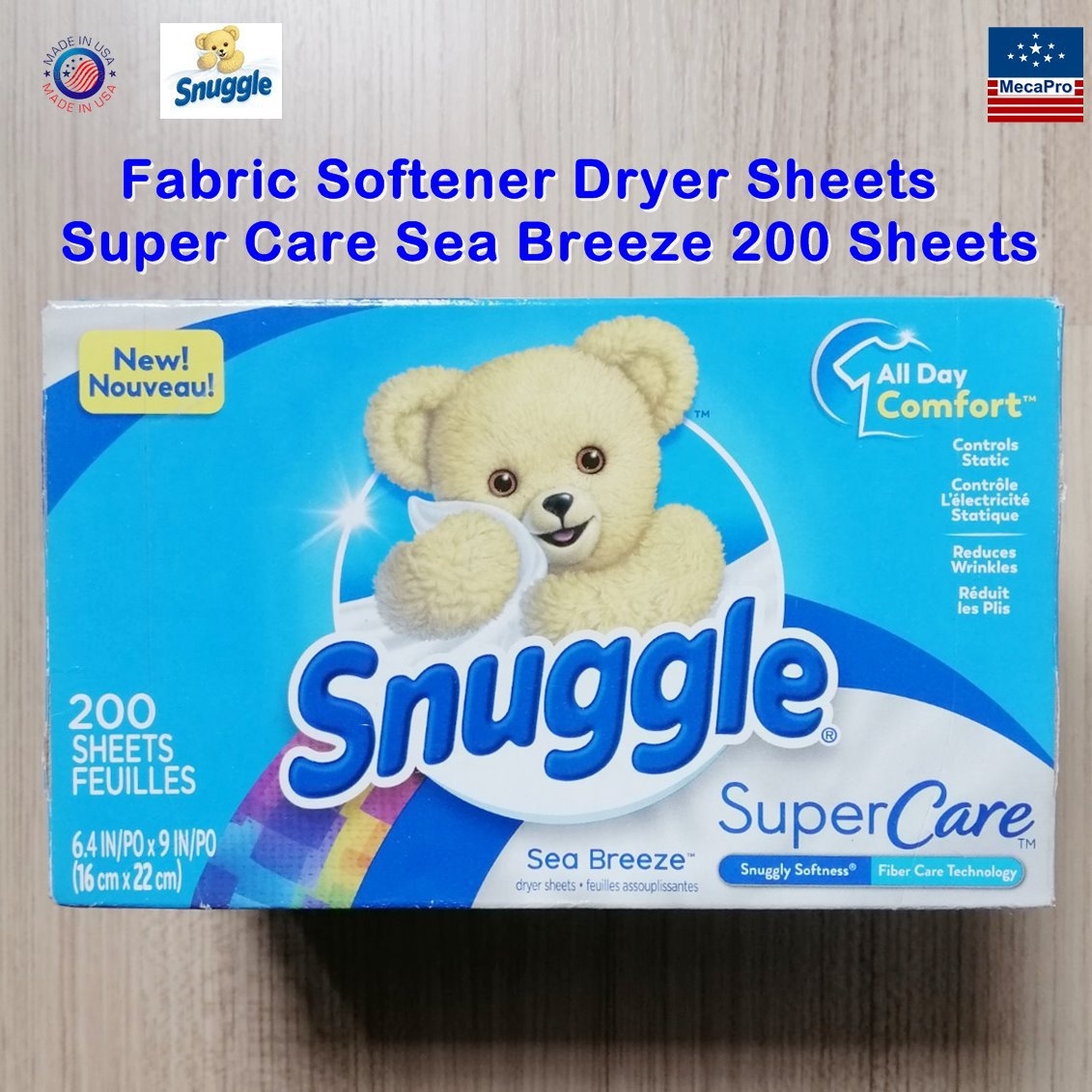 Snuggle® Fabric Softener Dryer Sheets Super Care Sea Breeze 200 Sheets แผ่นหอมอบผ้า กลิ่นซีบรีส
