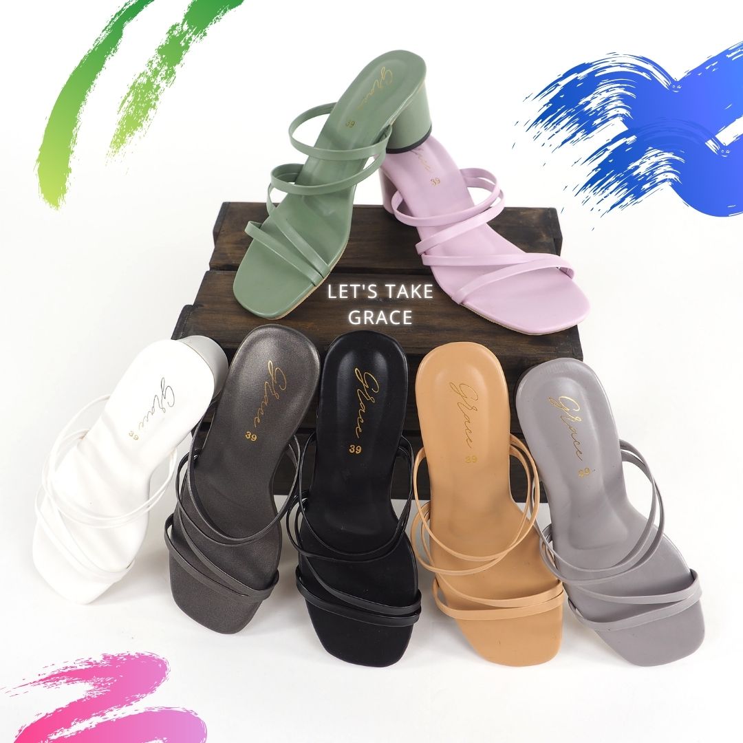 GRACE 4 สาย ไซส์ 36-42 รองเท้าส้นสูงผู้หญิง รองเท้าส้นสูง 2 นิ้ว รองเท้าแฟชั่น รองเท้าเปิดส้น shoes women รองเท้าแตะส้นสูง 2021