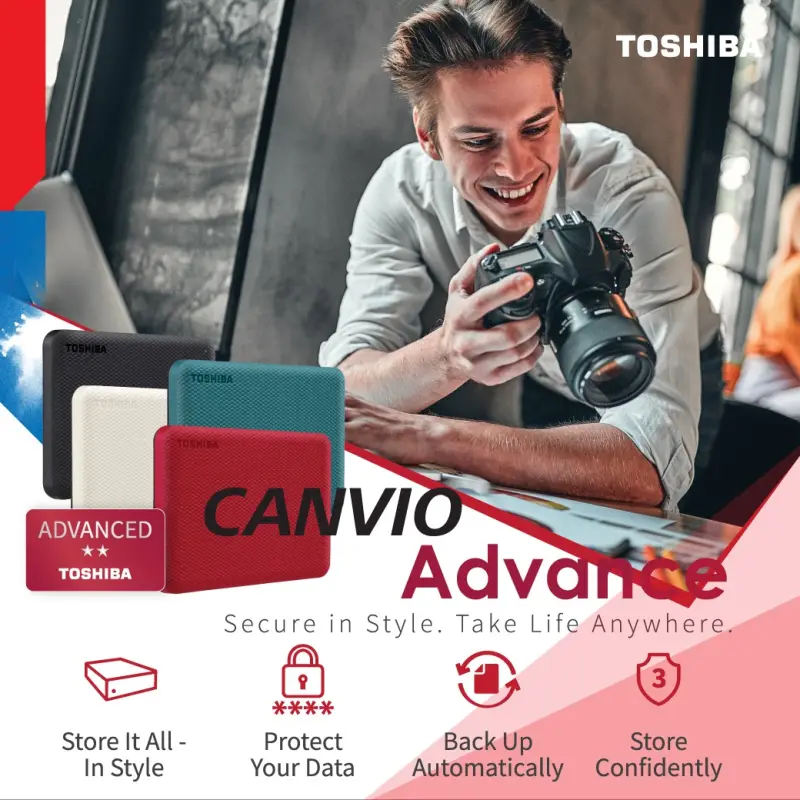 ภาพสินค้าToshiba External HDD (4TB) USB 3.2 Speed, รุ่น (Canvio Advance V10) Sec Auto-backup 2.5" สีเขียว ฮาร์ดดิสพกพา Portable Hard drive ฟรี  กระเป๋ากันกระแทก (TSB-HDTCA40AG3CA) จากร้าน Toshiba Storage บน Lazada ภาพที่ 2