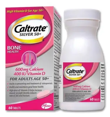 Caltrate Silver 50+ 600mg Calcium 400 IU Vitamin D For Adults Age 50+ แคลเทรต สีชมพู 60เม็ด ช่วยป้องกันโรคกระดูกพรุน