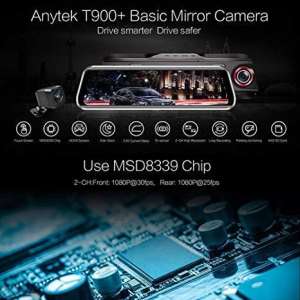 Anytek T900 + 9.66 นิ้วรถมองหลังกระจกกล้อง DVR 1080 P + 1080 P Dash CAM