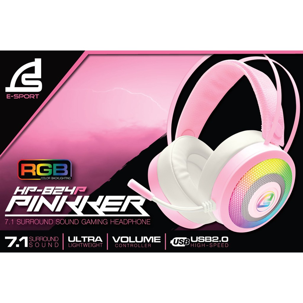 SIGNO HP-824P PINKKER E-Sport 7.1 Surround Sound Gaming Headphone (Pink)