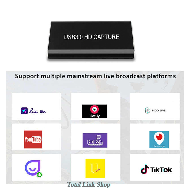 อะแดปเตอร์ USB3.0 Capture Cardผ่านสาย HDMI/Type-C/Audio/USB C สามารถบันทึกวิดีโอและเสียงจากอุปกรณ์ต่างๆได้ 1080P/60FPS ใช้กับ Xbox, PS4, Nintendo, กล้องวิดีโอ, กล้องดิจิตอล SLR และเชื่อมต่อกับอุปกรณ์ Type C HD Capture[2]