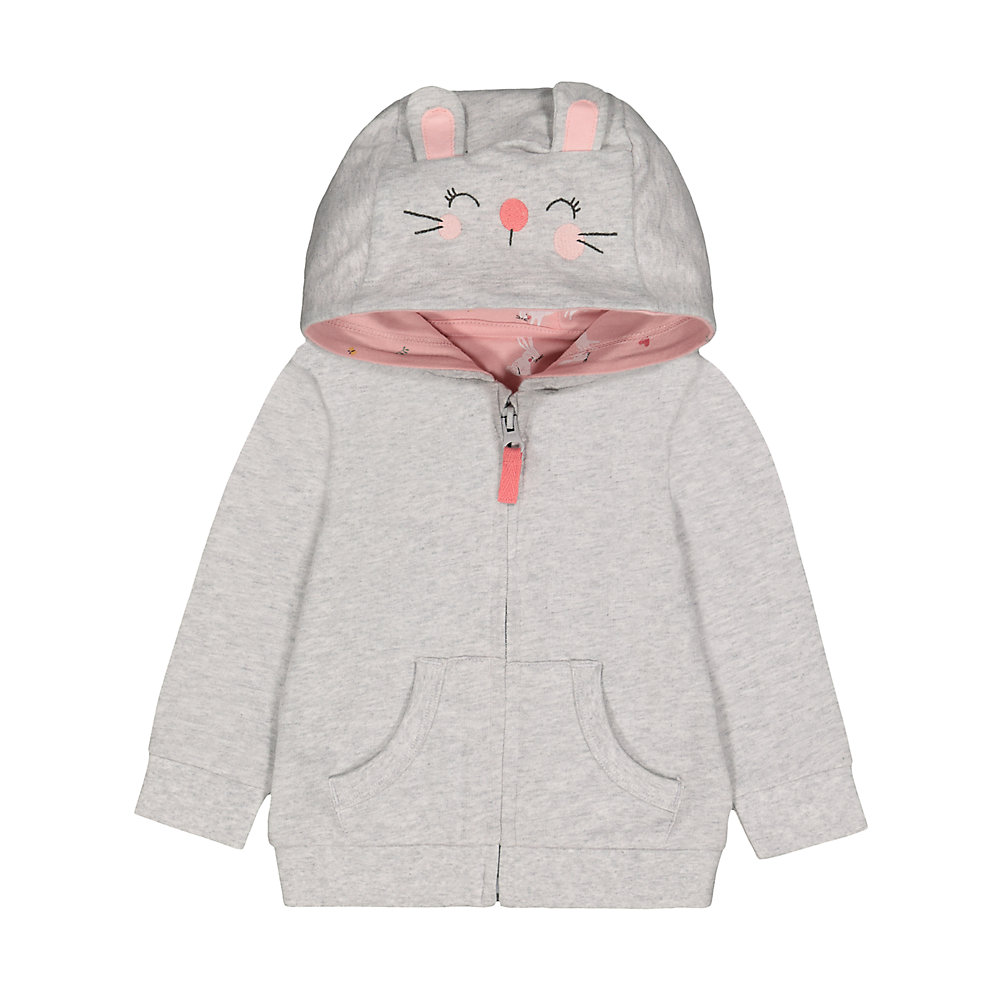 เสื้อกันหนาวมีฮู้ดเด็กผู้หญิง mothercare grey bunny zip-through hoodie with ears VC170