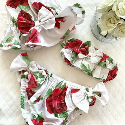 3Pcs Toddler Baby Girls Kids Floral Swimsuit Swimwear Bathing Suit Bikini Hat Outfit 0-24 Months