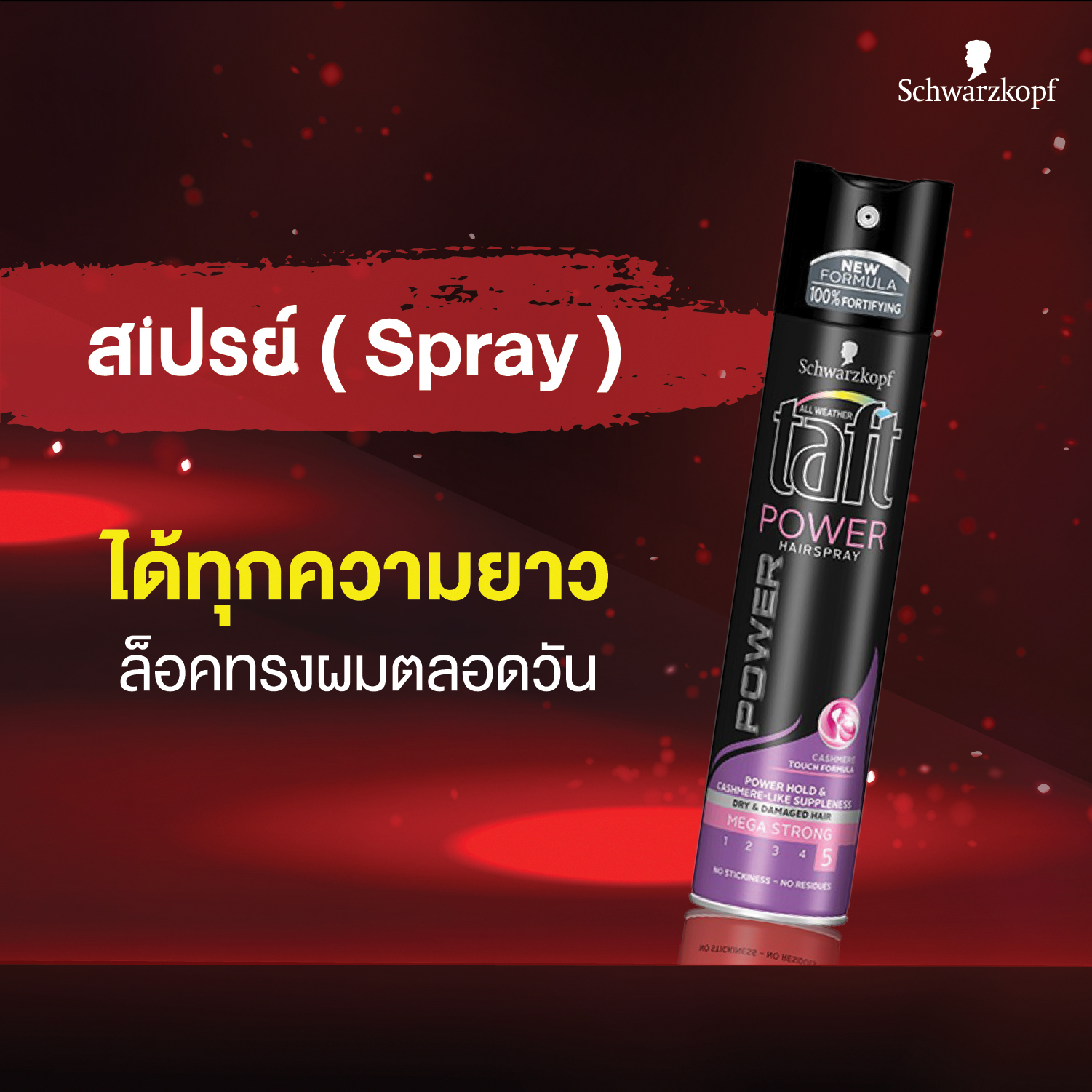 Schwarzkopf TAFT Power Cashmere Spray 250 ml. ชวาร์สคอฟ ทัฟท์ สเปรย์จัดแต่งทรงผม สูตรพาวเวอร์แคชเมียร์ สเปรย์ 250 มล.