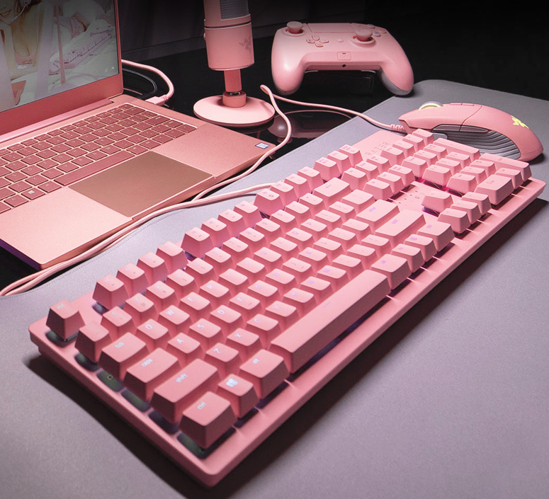 Razer ล่าสัตว์แสงแมงมุม + Baselis งูสีชมพูคริสตัลสาวน่ารักปรอทแป้นพิมพ์กลเกมชุดเมาส์