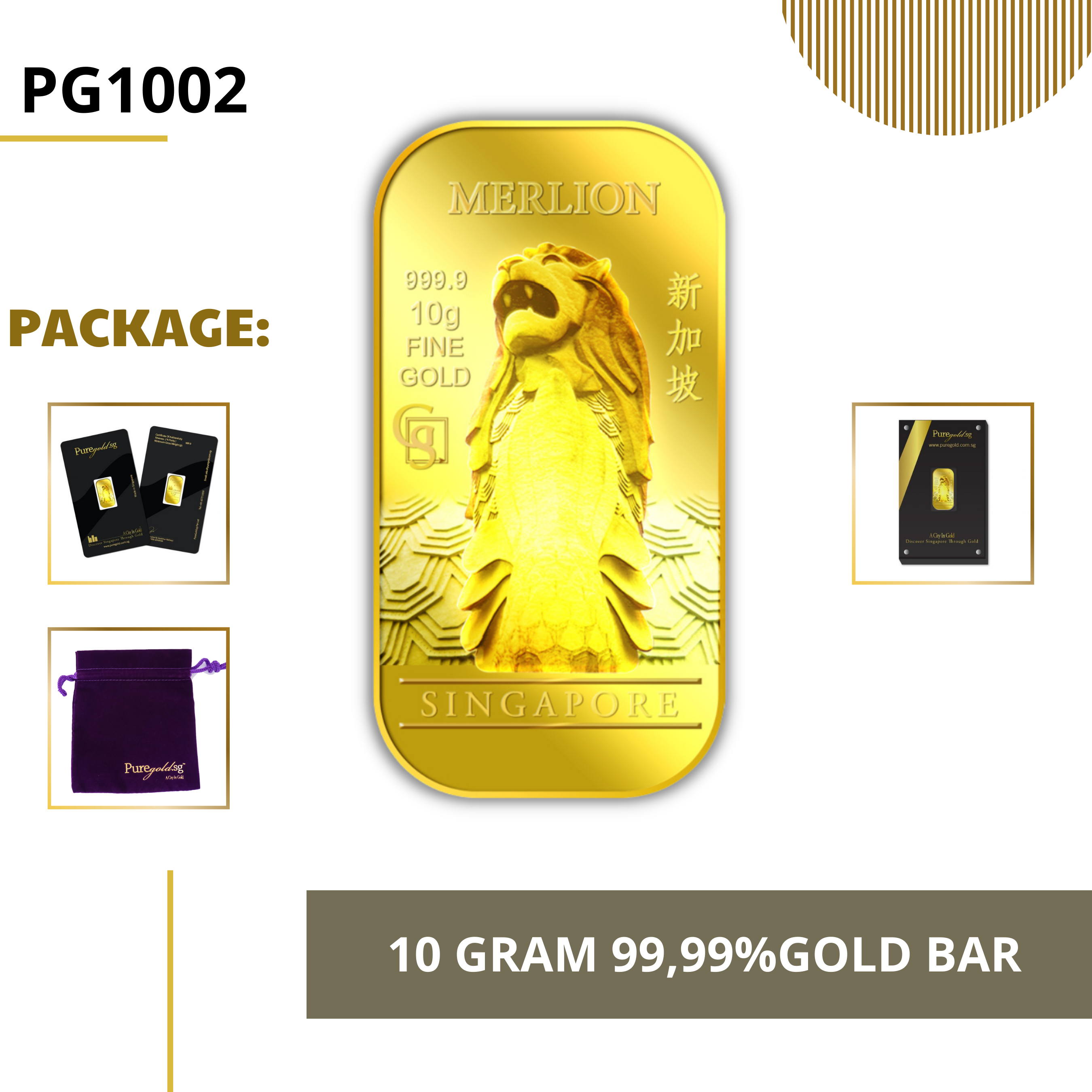PURE GOLD 99.99% ทองคำแท่ง / 10Gram Merlion Classic gold bar/ ทองคำแท้จากสิงคโปร์ / ทองคำ 10 กรัม / ทอง 99.99% *การันตีทองแท้*