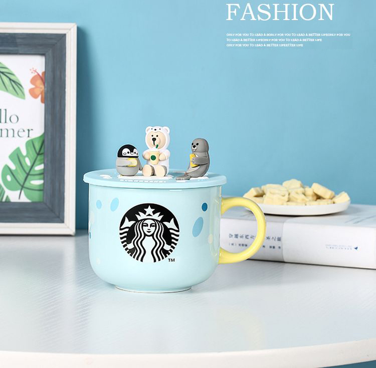 Starbucks Mug cupแก้วน้ำแก้วกาแฟแก้วมัค สตาร์บัค เซรามิก มีหูจับ แก้วตุ๊กตาแมวตุ๊กตาหมู นางเงือก ดัไซน์สวยงาม🎁ของขวัญ