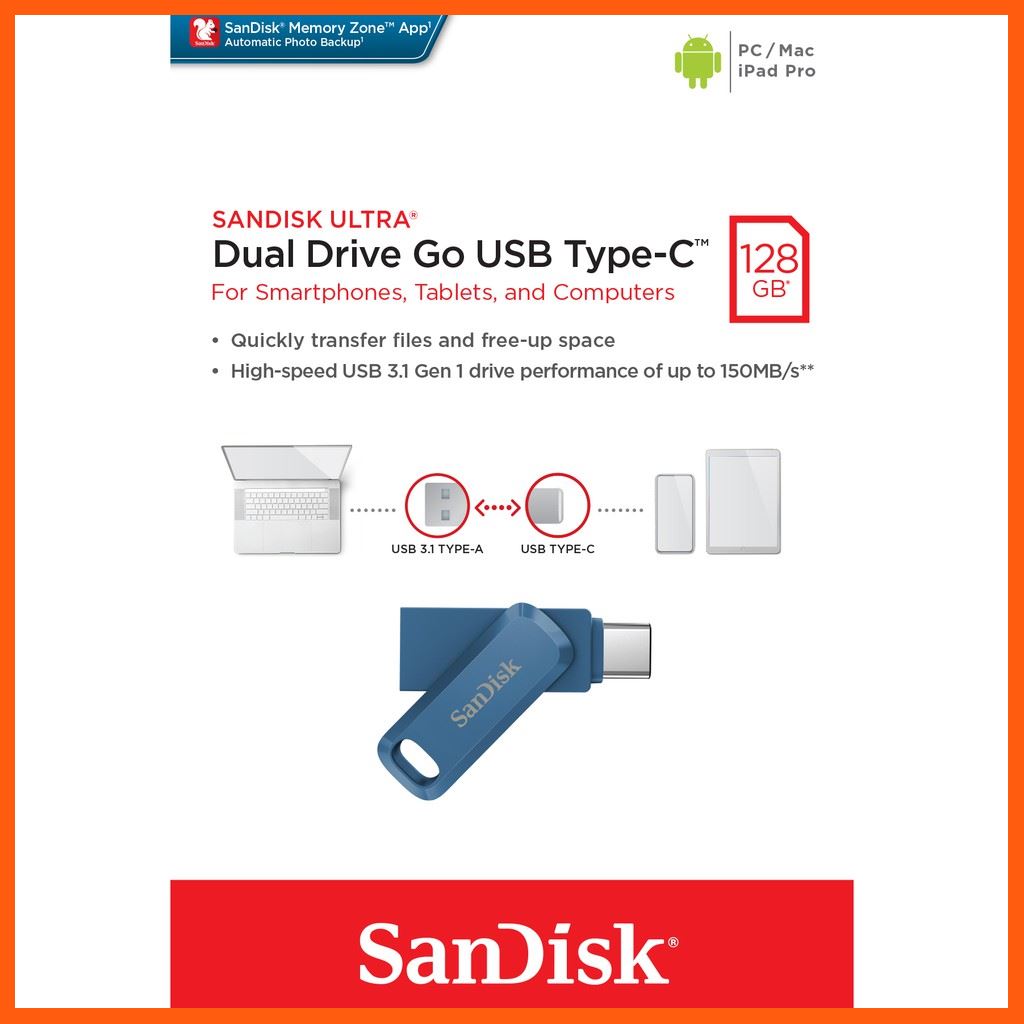 ✨✨#BEST SELLER🎉🎉 SanDisk Ultra Dual Drive Go USB Type-C 128GB Navy blue (SDDDC3-128G-G46NB, สีน้ำเงิน) อุปกรณ์จัดเก็บข้อมูล (STORAGE & MEMORY CARD ) STORAGE MEMORY CARD อุปกรณ์จัดเก็บข้อมูล Memory Card เม็มโมรี่การ์ด Compact Flash