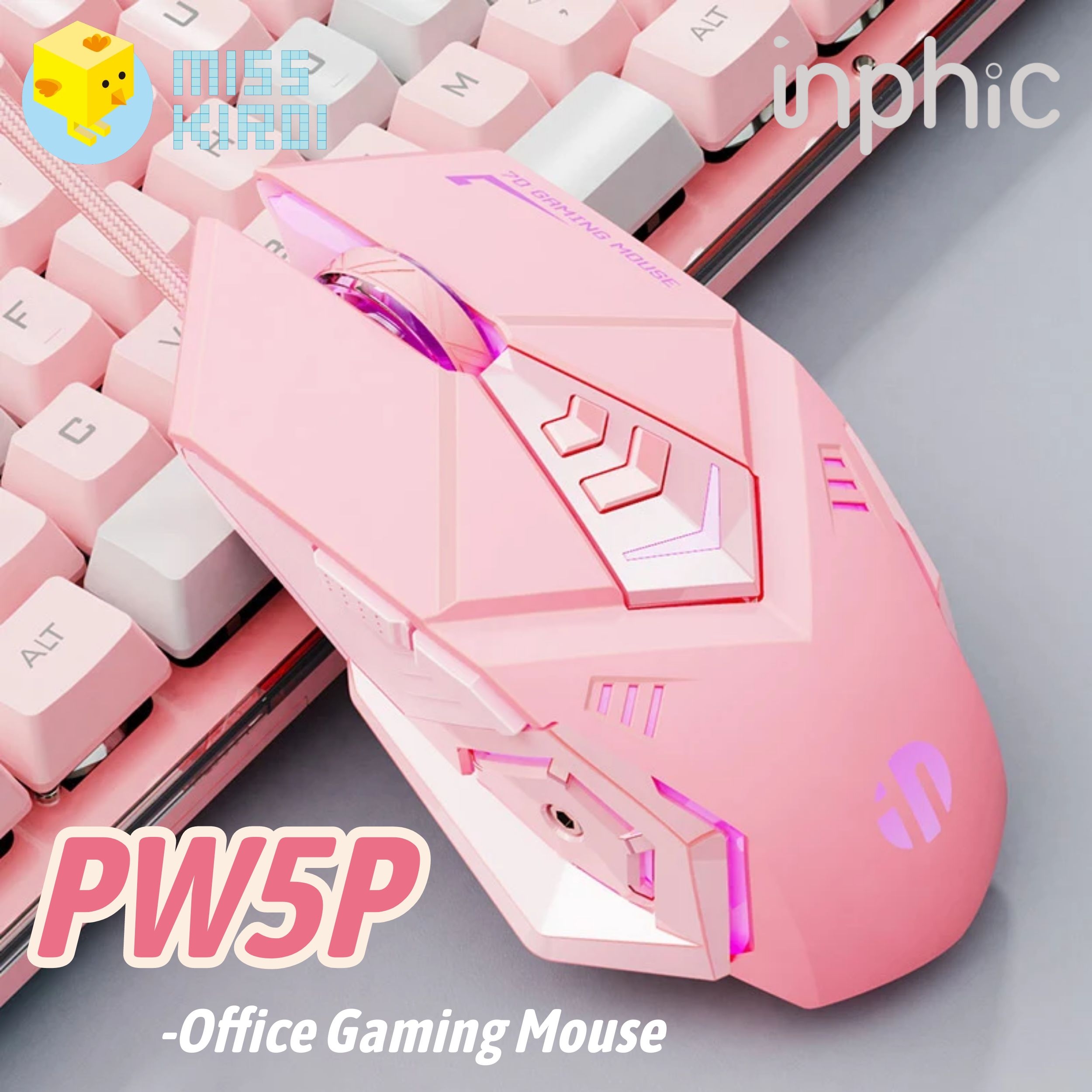 [PINK SERIES] Inphic PW5P Optical Macro Key Office Gaming Mouse เมาส์เกมมิ่ง ออฟติคอล ตั้งมาโครคีย์ได้ ความแม่นยำสูงปรับ DPI 1000-4800 เหมาะกับเกม MMORPG (BNS) FPS MoBA เกมคอ