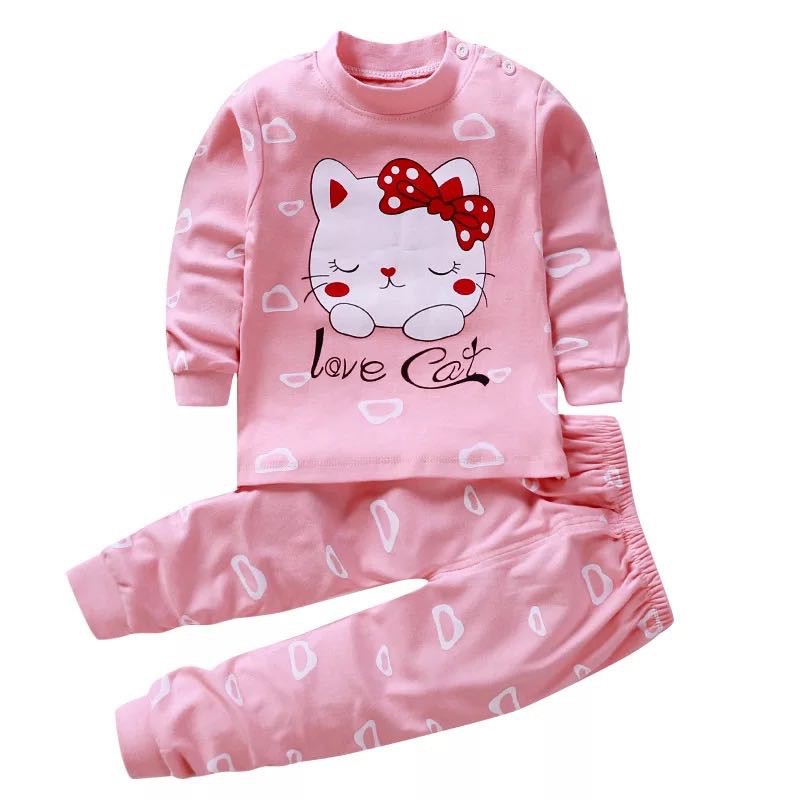 ส่งฟรี เช็ทชุดนอนผ้าฝ้ายนุ่มๆลายการ์ตูนน่ารักสำหรับเด็ก แมว-ชมพู,110 เก็บเงินปลายทาง