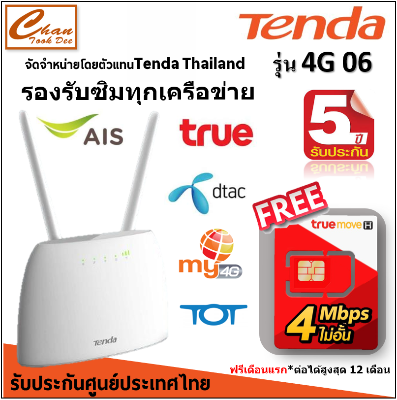 ประกันศูนย์ 5 ปี Tenda 4G06 N300 Wi-Fi 4G LTE Router ฟรี ซิมTRUEเน็ตไม่อั้น ไม่ลดสปีด ซิมเทพ 4Mbps ฟรีเดือนแรก ต่อโปรได้ 12 เดือน