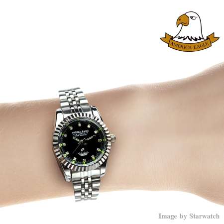AMERICA EAGLE Watch นาฬิกาข้อมือผู้หญิง สายสแตนเลส รุ่น AE001L -Silver/Black