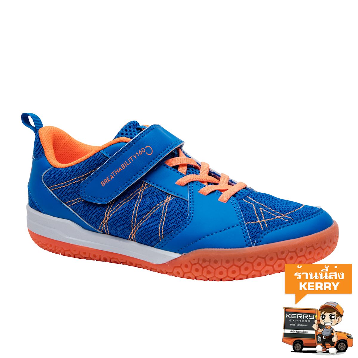 รองเท้าแบดมินตันสำหรับเด็กรุ่น BS 160 (สีฟ้า/ส้ม) เด็กผู้ชาย 4 ถึง 16 ปี แบดมินตัน สควอช รองเท้ากีฬา รองเท้า รองเท้าผ้าใบ
