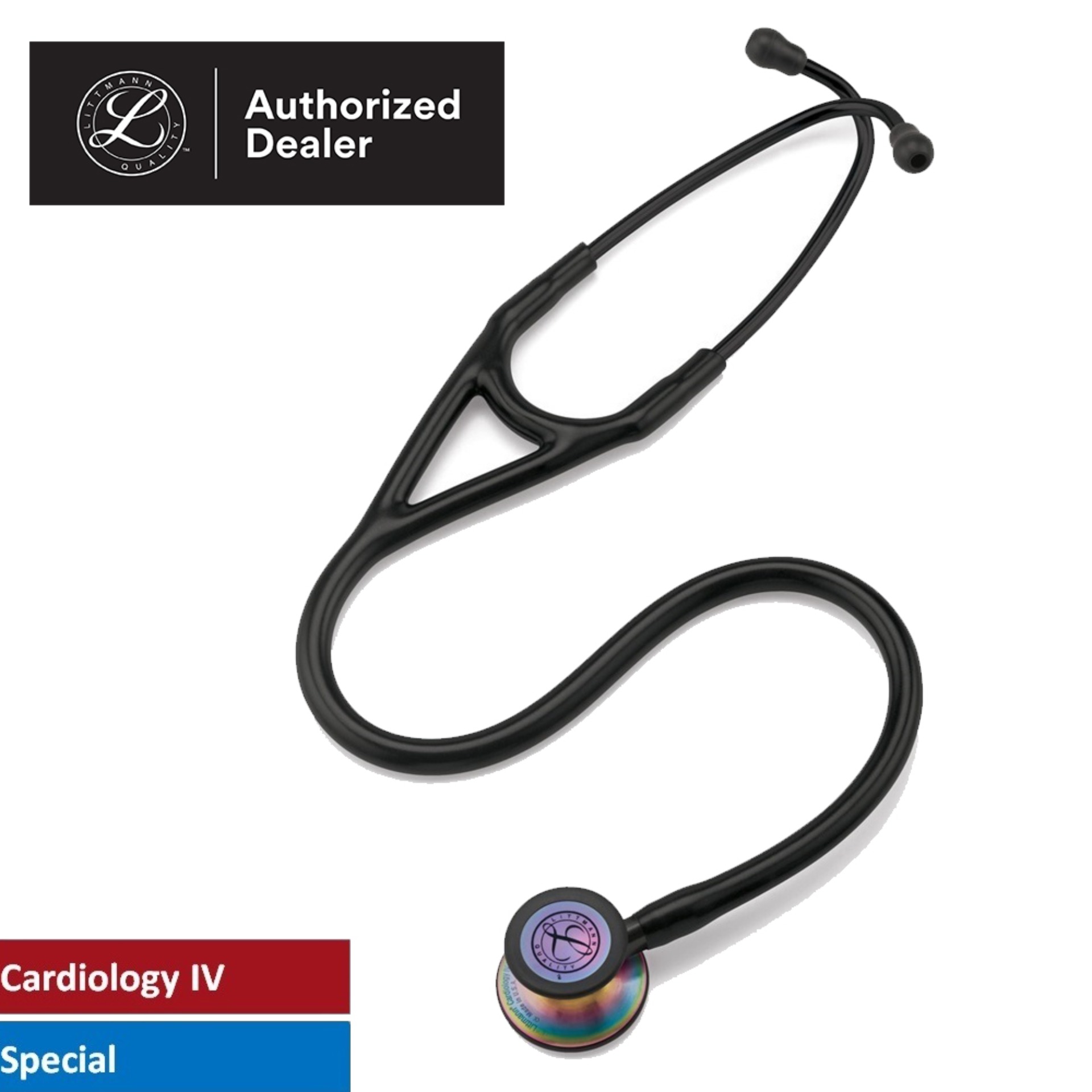 3M Littmann Cardiology IV Stethoscope, 27 inch, #6165 (Black Tube, Rainbow-Finish Chestpiece, Stainless Stem and Eartubes)